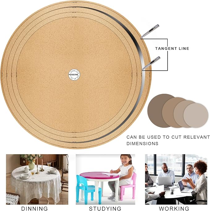 MAIDERN 30 Inch Round Cork & Leather Placemats, Cuttable Size (24-30 Inch), Trimmable Dining Table Mat, Heat Resistant/Non-Slip Table Cover for Kitchen, Office, or Restauran (Black)