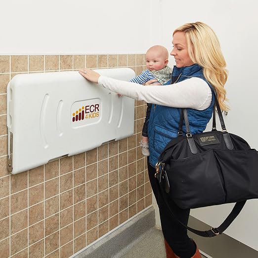 ECR4Kids Horizontal Wall-Mounted Changing Station with 500 Liners, Baby Changer, White Granite