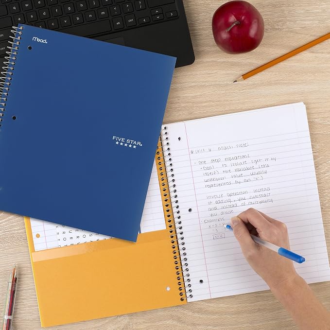 Five Star Spiral Notebook + Study App, 1 Subject, College Ruled Paper, 8-1/2" x 11", 100 Sheets, Fights Ink Bleed, Water Resistant Cover, Pacific Blue (72565) (Pack of 12)
