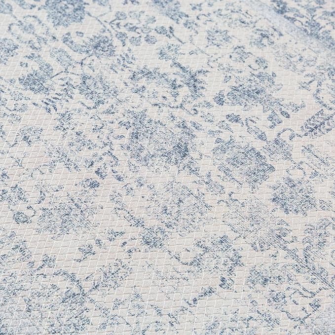 Kitchen Mats 2PCS Anti Fatigue Cushioned Mat Light Blue Vintage Kitchen Mats for Floor Waterproof Non Slip Comfort Standing Retro Floral Rug for Sink Laundry Office 17.3"x47"+17.3"x30"