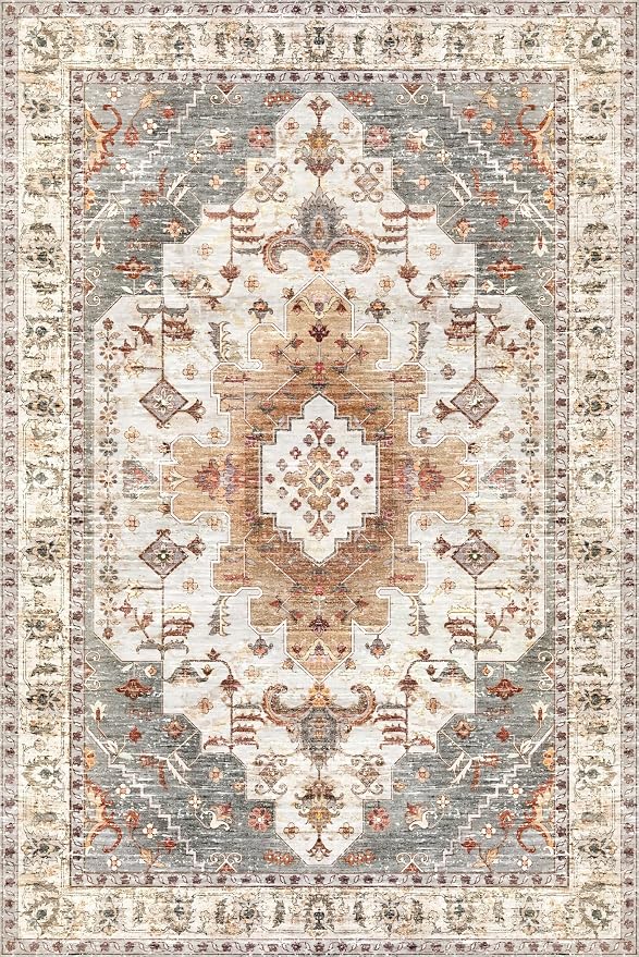Tangsoo Area Rug 3x5 Bedroom Rug, Washable Vintage Rugs Indoor, Non Slip Accent, Print Distressed Turmeric Carpet, Soft Low Pile Rug for Living Room Dorm Bedroom Bedside Entryway Bathroom