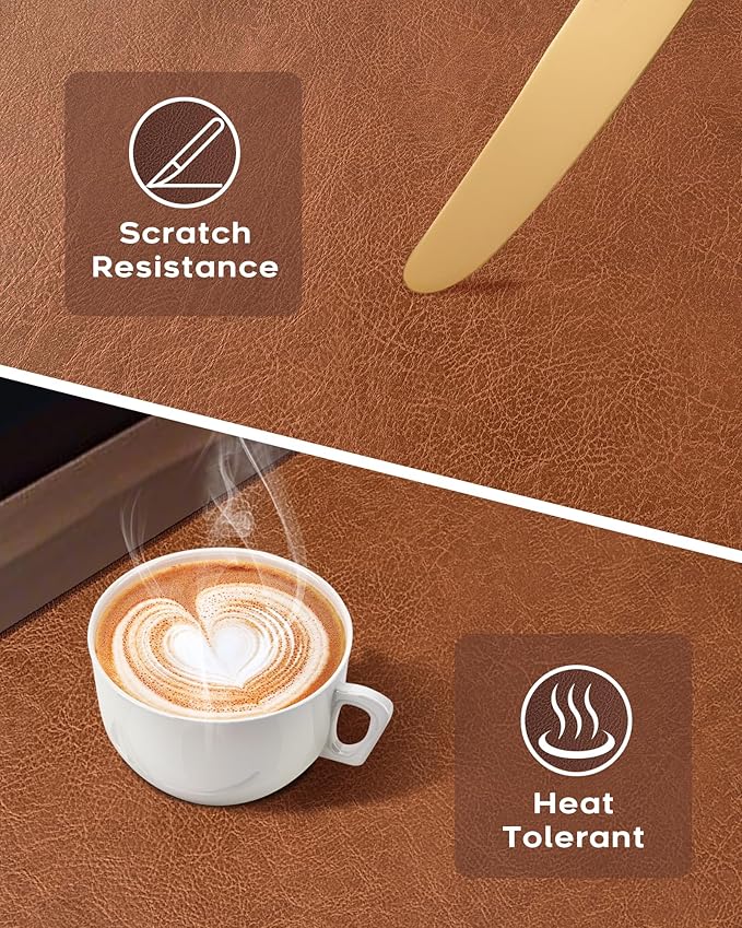Retro Luxe Leather Desk Pad Protector,Mouse Pad and Keyboard Mat,Office Desk Mat,Dual-Sided Design,Waterproof Desk Writing Pad for Office and Home (Saddle Brown, 23.6" x 13.8")