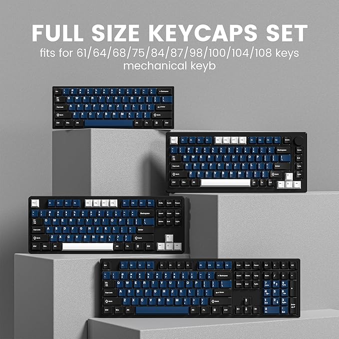 dagaladoo Keyboard keycaps Set, Double Shot PBT keycaps,Cherry Profile Custom Key caps 60 65 75 100 Percent for Cherry-mx Full Size Retro Mechanical Keyboard,Black/Blue/White,138-keys