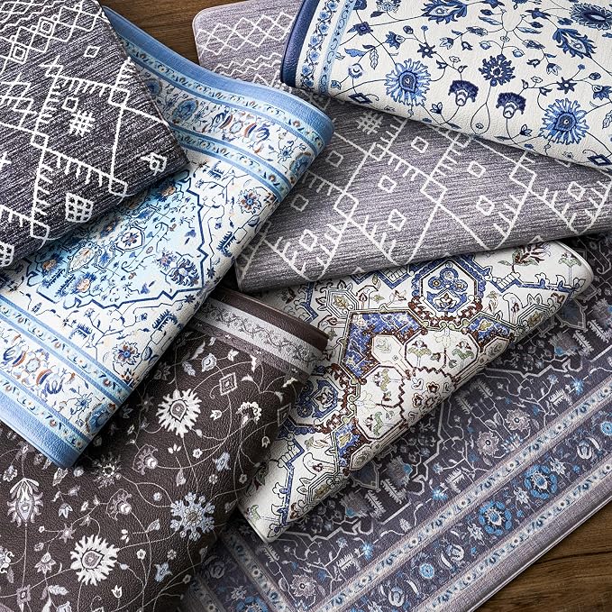 FRESHMINT Boho Kitchen Mat Set 2 Piece, 17x30''+17x47'', Gray | Anti-Fatigue, Non Slip, Comfort, Kitchen Decor, Easy to Clean, Waterproof, Perfect for Kitchen, Laundry, Office