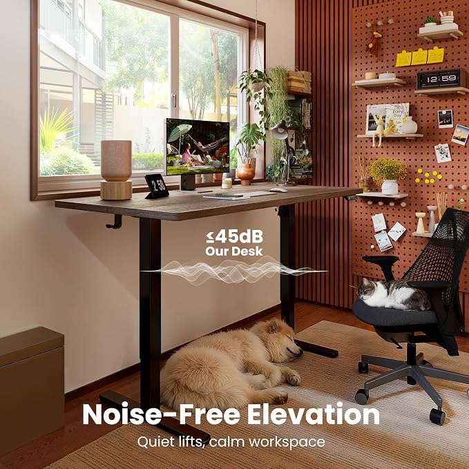 ErGear Height Adjustable Electric Standing Desk, 55 x 28 Inches Sit Stand up Desk, Memory Computer Home Office Desk, Dark Walnut