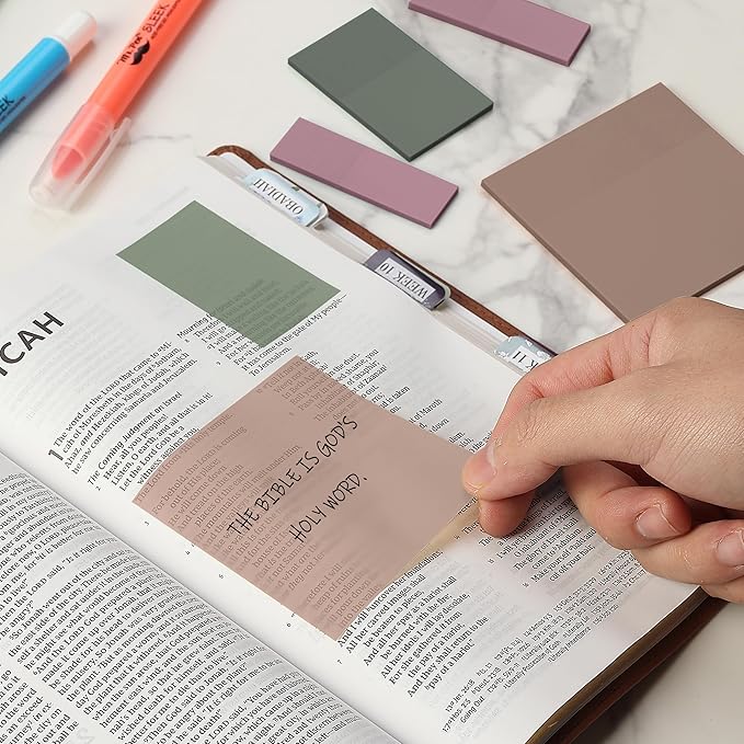 Mr. Pen- Transparent Sticky Notes with Pen, 200 Sheets, Moss & Mauve Collection, Bible Sticky Notes for Books