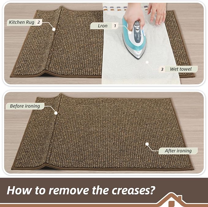 BEQHAUSE Kitchen Rugs and Mats 2PCS, Non-Slip Kitchen Mats for Floor, Absorbent and Stain Resistant Kitchen Runner, Machine Washable Rugs for Kitchen, Laundry & Sink, 24"x36"+24"x60", Brown