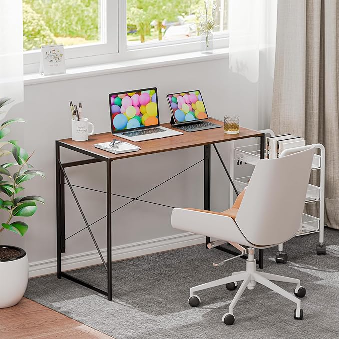ZENY Folding Computer Desk 39'' Sturdy Writing Desk Gaming Desk Home Office PC Laptop Foldable Table Modern Simple Small Study Desk Steel Frame