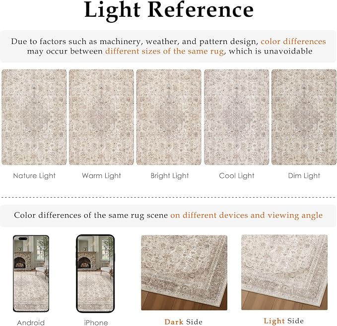 PureCozy Beige Area Rug 3x5 Washable Office Entryway Vintage Carpet Low Pile Non Slip Distressed Door Mat Soft Traditional Retro Oriental Small Accent Throw Rug Kitchen Bedroom Bathroom Dining Room