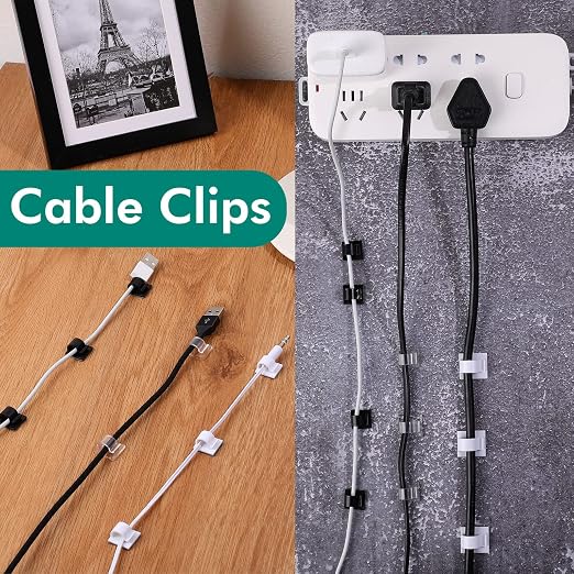60 Pieces Mini Cable Clips Hooks Christmas Light Clips Self Adhesive Light Hooks Cord Clips for Desk Outdoor String Lights(Small,Black)