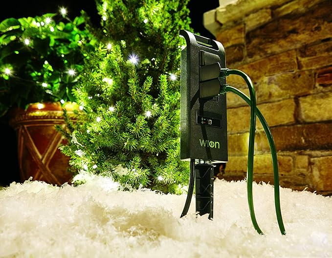 Woods WiOn 50063 Smart Plug-In Indoor and Outdoor Wi-Fi Switch and Yard Stake Bundle, 1 Grounded Outlet and 3 Grounded Outlets