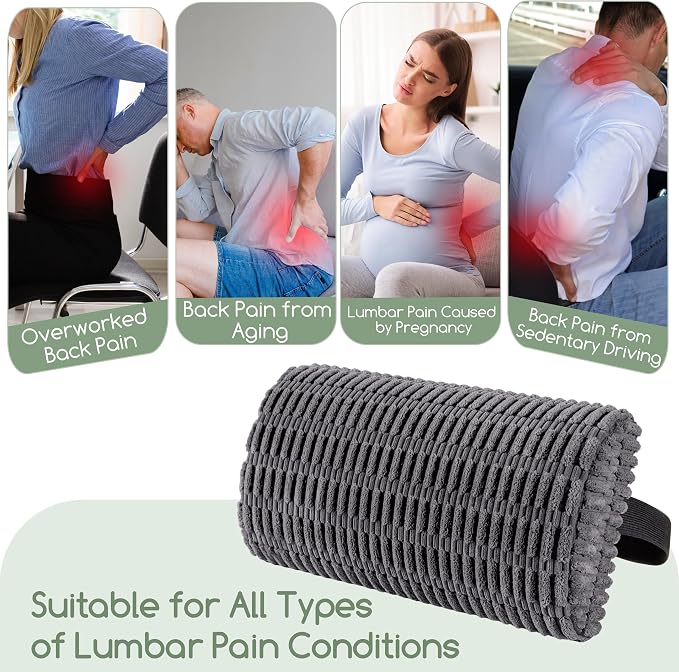 Lumbar Support Pillow for Recliner Chair/Office Chair/Couch, Memory Foam Back Support Cushion with Adjustable Strap, Recliner Cushions for Lower Back Pain Relief, Sleeping, Washable Cover, Dark Grey