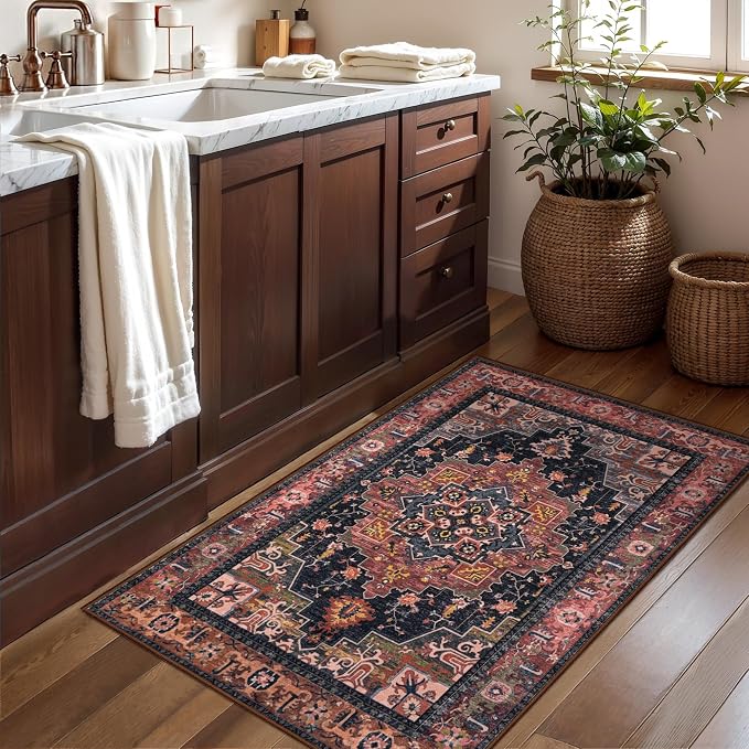 Tangsoo 2x3 Washable Rug for Entryway, Vintage Non Slip Small Area Rug, Indoor Front Door Rug, Print Door Mat Small Carpet, Soft Low Pile Rugs for Entrance Kitchen Bedroom Home Decor