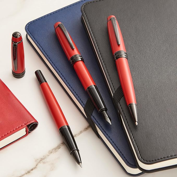 Cross Bailey Matte Gray Lacquer Stainless Steel Extra-Fine Nib Fountain Pen - Professional Fountain Pen for Effortless Writing - Refillable - Black Ink - Gift-Ready