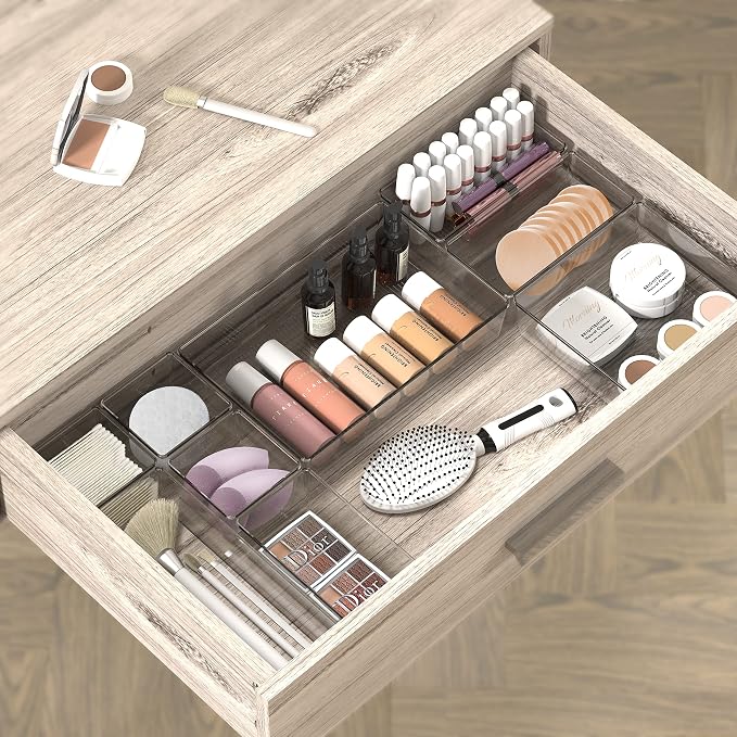 Simple Houseware 30 PCS Clear Plastic Drawer Organizers Set, 5-Size | for Makeup, Bathroom, Bedroom and Office