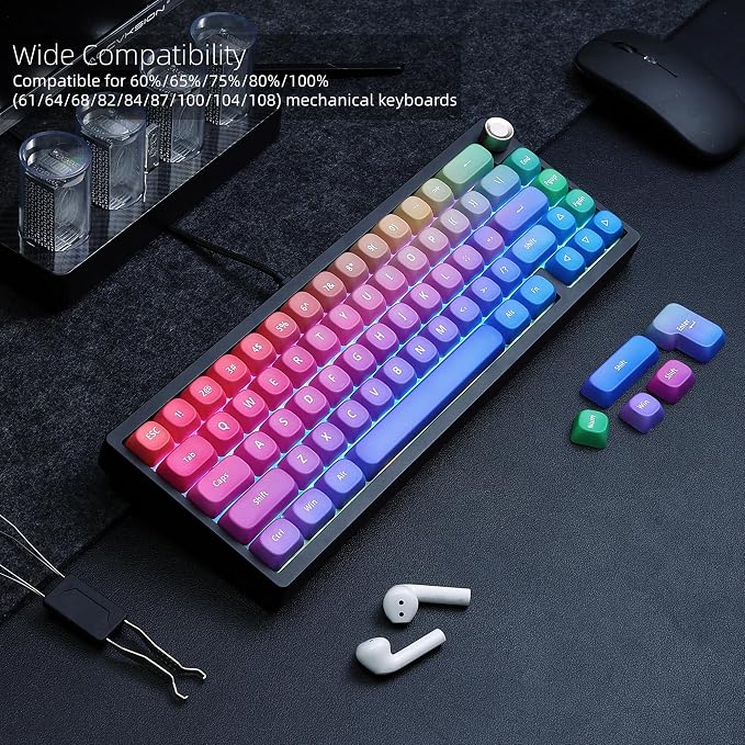 Womier Rainbow PBT Keycaps, Gradient Custom Cute Keycaps for Mechanical Keyboard Dye-Sublimated, MOA Profile Keycap Set for 60 65 75 100 Percent Keyboards, Purple