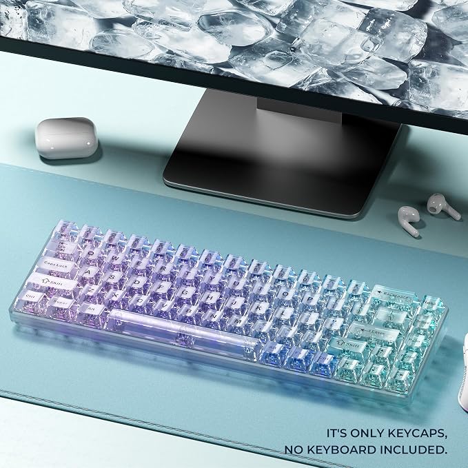 HITIME XVX Clear keycaps, White Transparent Keycaps 60 65 75 100 Percent, Crystal Ceramic Custom Key Cap Set 124 Keys, Cherry Profile, Shine Through, Cute Style for Mechanical Keyboards