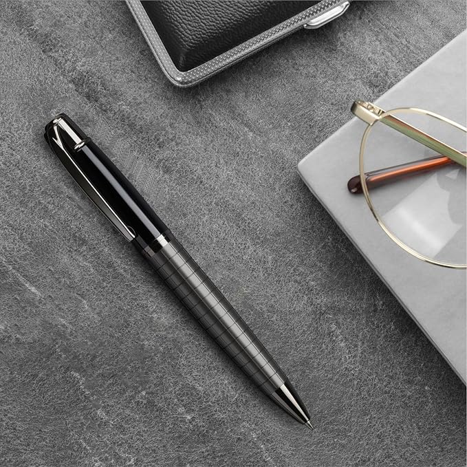 Cambond Ballpoint Pens Black Ink - Weighted Metal Twist Silver Pens for Police Uniform Flight Attendant Business, 1.0 mm Medium Point Smooth Writing, 3 Pens with 6 Refills (Sliver with Black)