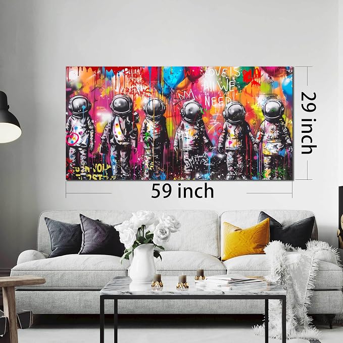 SIXTTART Astronaut Wall-Art - Big Graffiti Art Wall Decor - Space Posters Wall Decor for Bedroom Teen Girl Ready to Hang Size 29 x 59 Inch