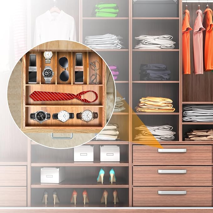 Bamboo Silverware Organizer, 12"x15.7" Utensil Holder Cutlery Tray with Grooved Drawer Dividers for Kitchen Flatware, Bedroom, Office (7 Slot, Acacia)