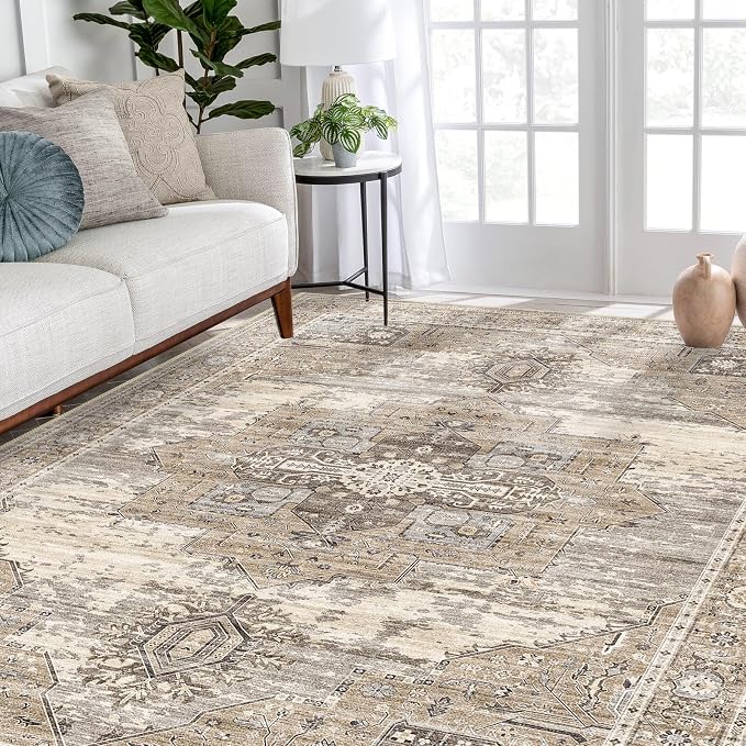 RUUGME Washable 9x12 Area Rug - Rugs for Living Room Bedroom Dining Room Non-Slip Vintage Rugs More Durable and Incredibly Soft Great Home Decor (9x12 Beige)