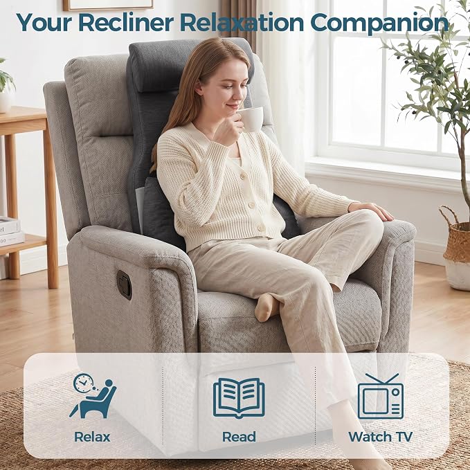 Shinnwa Adjustable Lumbar Support Pillow for Recliner with Headrest | Self-gripping fabric,Shredded memory foam filling,Back Support Pillow with Headrest, Lower Back Pillow for Chair and Couch