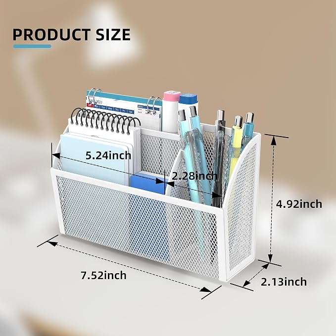 DALTACK Magnetic Pencil Holder Magnetic Shelf for the Whiteboard 3-Grid Mesh Magnetic Pen Holder for Refrigerator Magnetic Organizer Locker Accessories Organizer for Home, School and Office, White