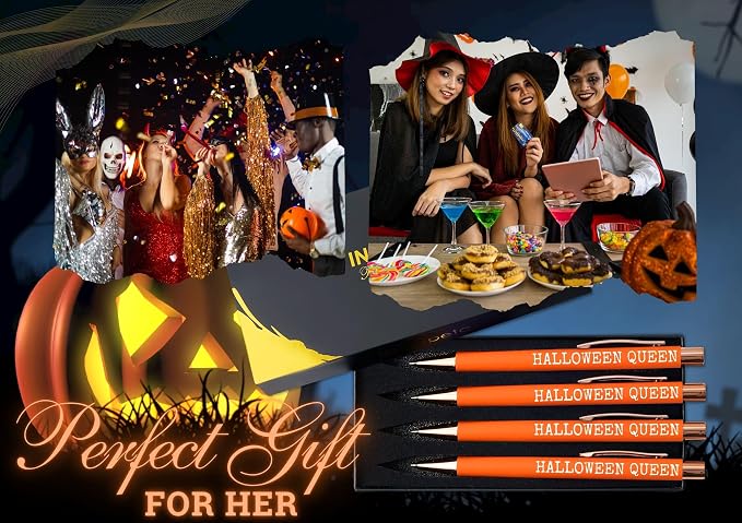 InnoBeta Halloween Gifts for Women Hostess Adult, Ballpoint Pen Set of 4 for Party Supplies, Decorations, Halloween Queen