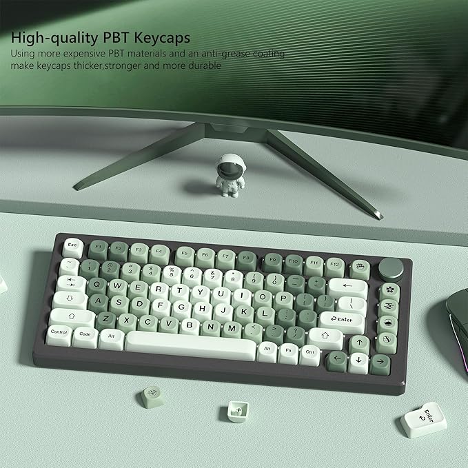 Womier Matcha Keycaps Green, PBT MOA Custom Keyboard Keycaps 60 65 75 100 Percent, Gradient Key Caps Set, 5 Side Dye Sublimation for Cherry Gateron MX Switches Keyboards, Green
