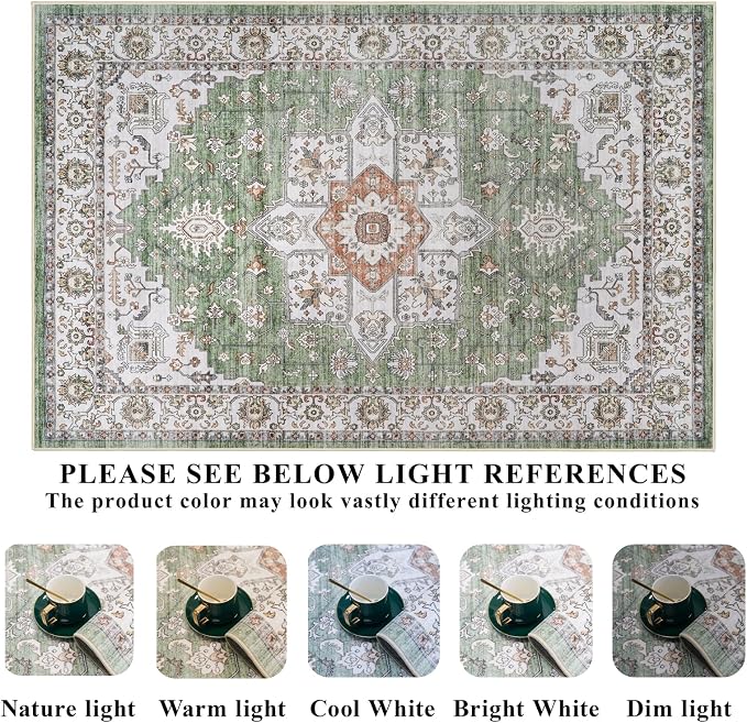 RUUGME Washable 4round Area Rug - Boho Rugs for Living Room Vintage Tribal Rugs for Bedroom Kitchen Bathroom with Non Slip Backing Home Decor Floor Decoration Mat 4ft Sage