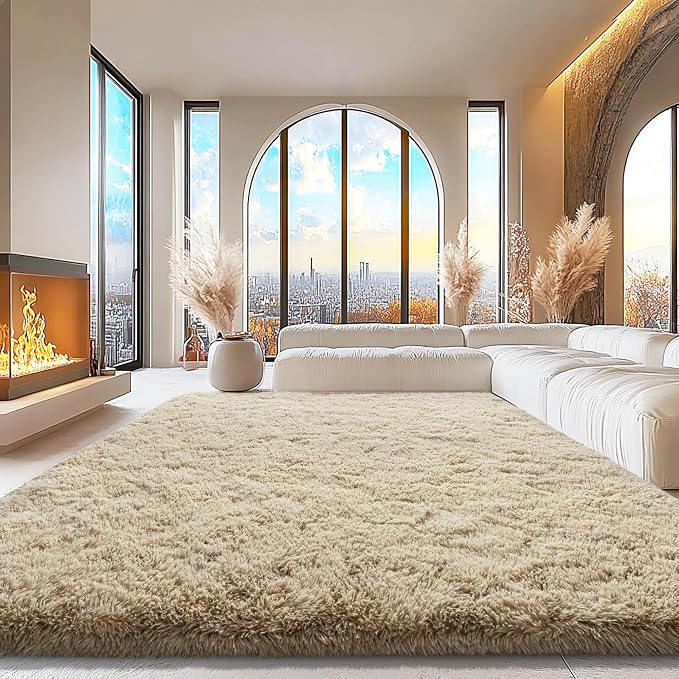 9x12 Area Rugs for Living Room, Fluffy Shaggy Rug Soft Carpets, Big Rugs for Bedroom Nursery Kids Room Dorm Home Decor Aesthetic, Light Tan