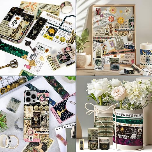 29 Rolls Washi Tape Set - Tarot Theme Decorative Masking Tape Colored Patterns, Vintage Adhesive Artists Tapes for Journaling Supplies, Diy Crafts, Scrapbooking, Junk Journal Supplies, School Supplies