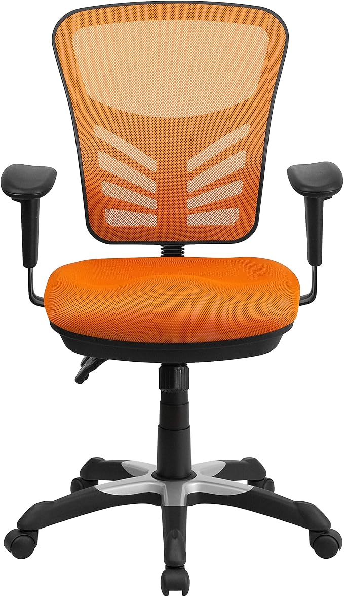 Flash Furniture Nicholas Mid-Back Swivel Office and Gaming Chair, Ergonomic Mesh Office Chair with Adjustable Lumbar Support and Height, Orange