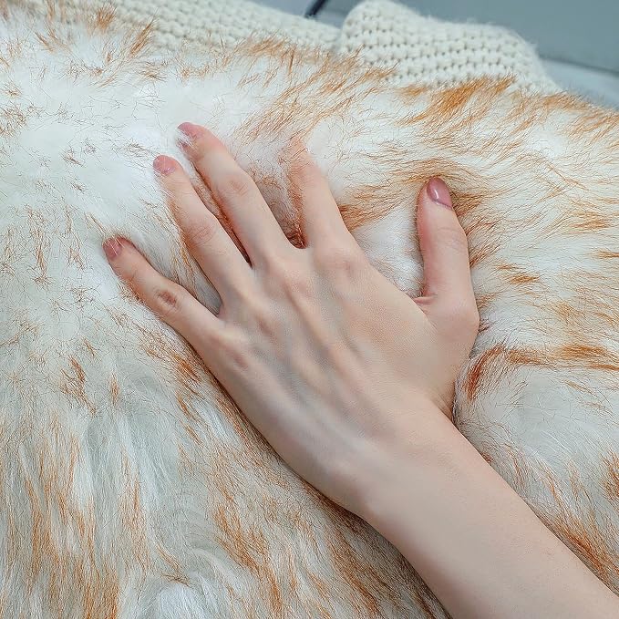 linmopm Faux Fur Sheepskin Rug, 2x3 ft, White and Yellow | Shag Fluffy Fuzzy, High-Density Cushion, For Bedroom Bedside Living Room, Plush Carpet, Sofa Cover