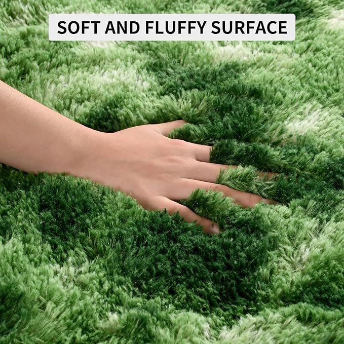 Tepook Fluffy Dark Green Rugs for Living Room Bedroom, 6x9 Soft Area Rug Tie-Dyed Forest Moss Green Kids Girls Boys Rug, Indoor Plush Shaggy Non-Slip Carpet for Nursery Classroom Dorm Home Decor