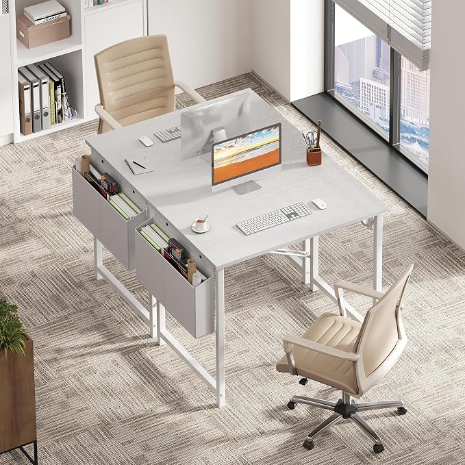 OLIXIS Small Computer Desk, 31 Inch Home Office Desks, Writing Study Craft Work Gaming Table, Computer Workstation for Bedroom Small Spaces with Storage Bag and Headphone Hook, White