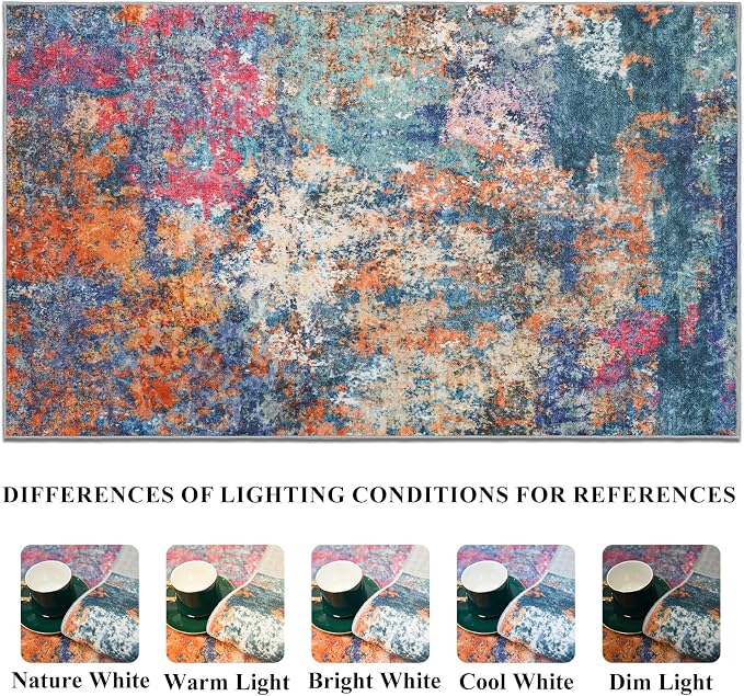 Washable 12x15 Area Rug Abstract - Large Soft Rugs for Living Room Modern Colorful Indoor Mat Non Slip Low Pile Carpet for Bedroom Stain Resistant Thin Floor Mats for Dining Room 12x15 Colorful/Multi