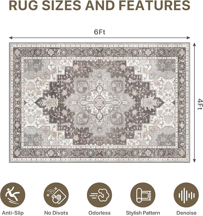 48"x72" Office Chair Mat for Hardwood Tile Floor, Under Desk Carpet Protector for Rolling Computer Chair Mat, Machine Washable Area Rug, Anti-Slip 1/5" Thick Low Pile Thin Vinyl Floor Mat, Tawny Grey