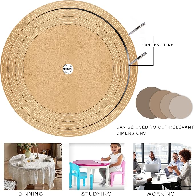 MAIDERN 42 Inch Round Cork & Leather Table Pad Protector, Cuttable Size (36-42 Inch), Trimmable Dining Table Mat, Heat Resistant/Non-Slip Table Cover for Kitchen, Office, or Restauran (Brown)