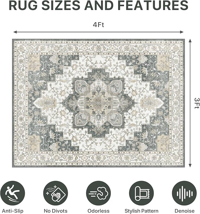 36"x48" Office Chair Mat for Hardwood Tile Floor, Under Desk Carpet Protector for Rolling Computer Chair Mat, Machine Washable Area Rug, Anti-Slip 1/5" Thick Low Pile Thin Vinyl Floor Mat, Grey