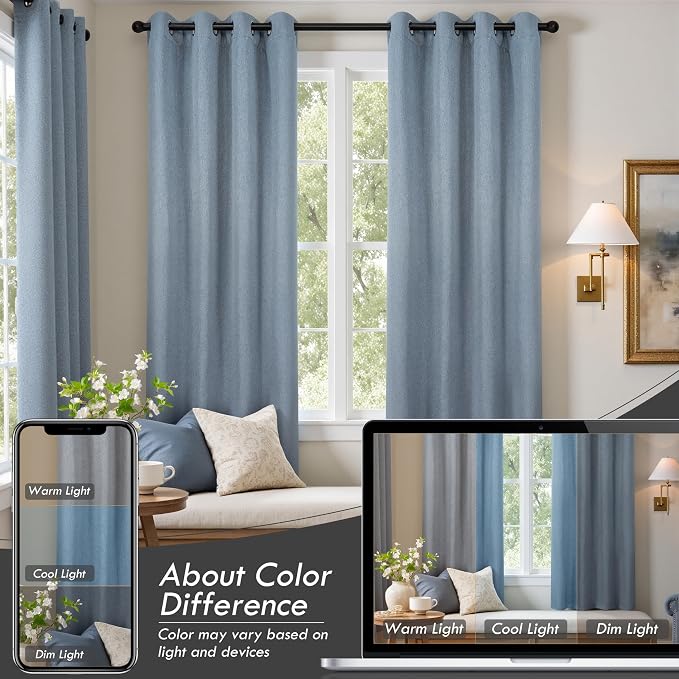 DriftAway Blackout Soundproof Thermal Insulated Linen Textured Curtains with Quilted Thermal Lining for Cold and Heat Blocking Noise Reducing Daytime Sleep 1 PC 52 Inches by 36 Inches Dusty Blue