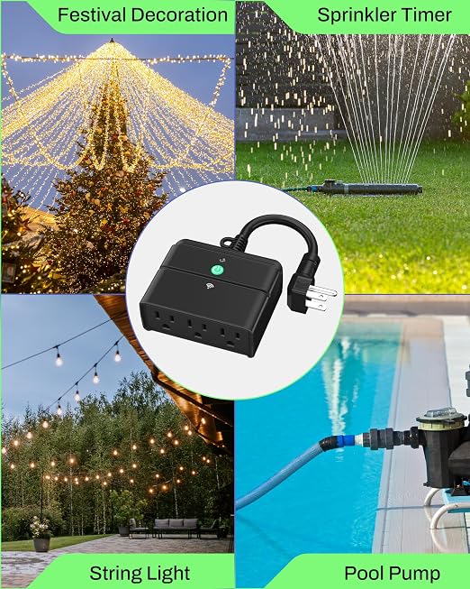 BN-LINK Smart WiFi Heavy Duty Outdoor Outlet, Timer and Countdown Function, No Hub Required for Outdoor Lights, Compatible with Alexa and Google Assistant (Outdoor) 2.4 GHz Network only