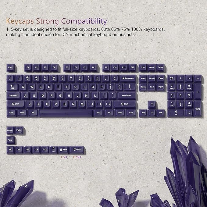 Womier Keyboard Keycaps Jelly Purple, Cute Keycaps Transparent Clear Custom Key Cap 60 65 75 100 Percent for Cherry MX, Kailh, Outemu, Gateron Mechanical Keyboards(MDA Profile)