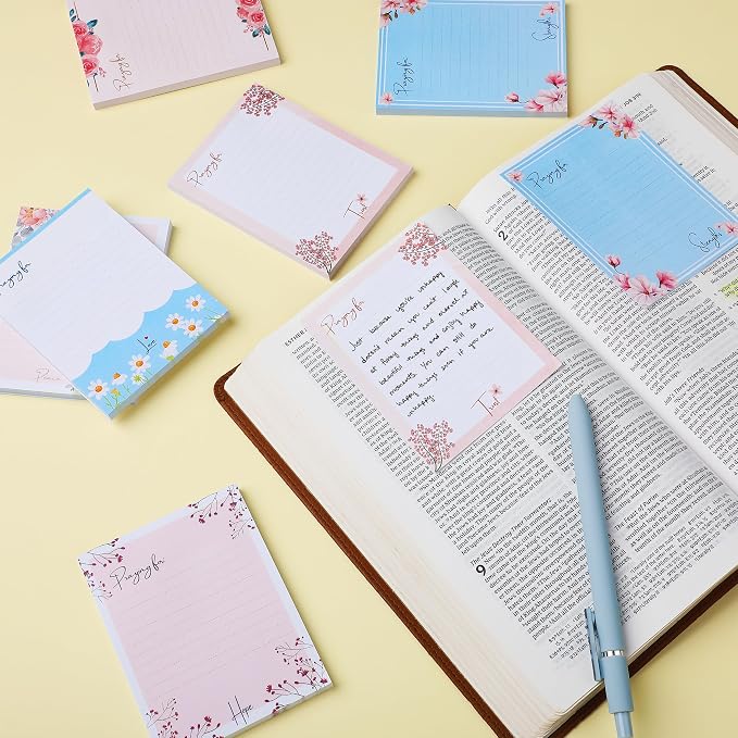 Mr. Pen- Floral Lined Sticky Notes, 3" x 4", 6 Pads, 60 Sheets/Pad | Aesthetic Sticky Notes with Lines, Ruled Post Stickies, Memo Pads, Self-Stick Note Pad for Office, School, Home, Study