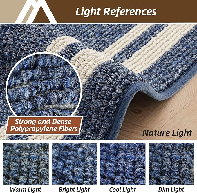 COSY HOMEER Kitchen Rugs Non-Slip 20x30/20x48 Inch Thick Polypropylene Standing Mat for Home Machine Washable, Bule Frame