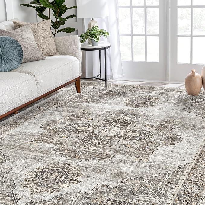 RUUGME Washable 8x10 Area Rugs - Large Rugs for Living Room Stain Resistant Carpet Vintage Rugs for Bedroom with Non Slip Backing Home Decor Floor Decoration Mat (8x10 Grey)