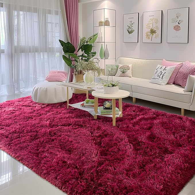 Awaytail 8x10 Rug - Non-Slip Area Rug Washable for Living Room - Height Pile Fluffy Throw Rugs Carpet for Bedroom - Burgundy