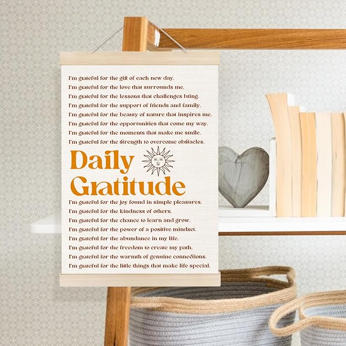 Welshower Vintage Daily Gratitude Positive Affirmations Poster Hanger Frame, Retro Motivational Wall Art Prints Decor for Home Bedroom Dorm Office Yoga Studio Framed, 12x16 Inch