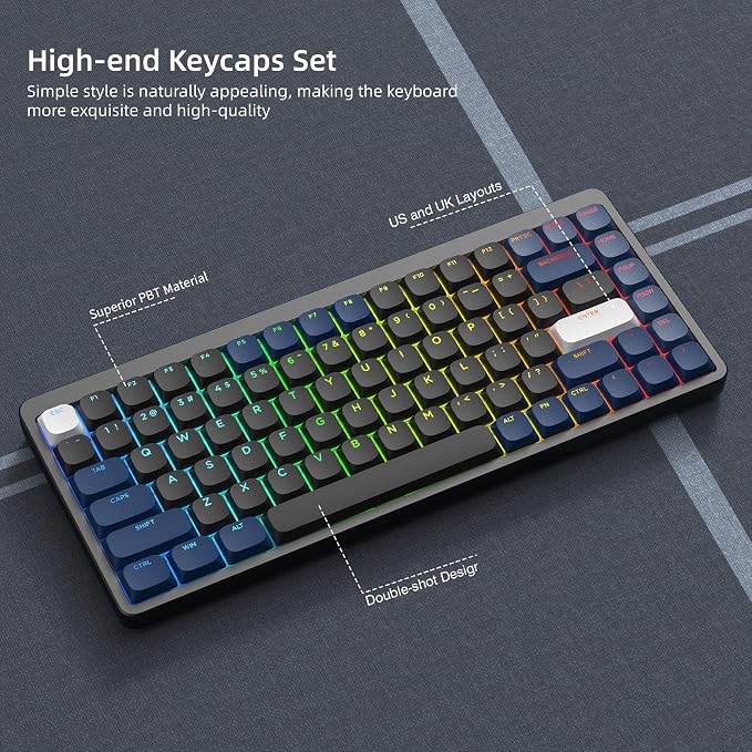 Womier Low Profile Keycaps - PBT Shine Through Keycaps for Mechanical Keyboard 60 65 75 100 Percent, Custom Key caps Full Size for Cherry Gateron MX Switches Mechanical Keyboard, Dark Blue