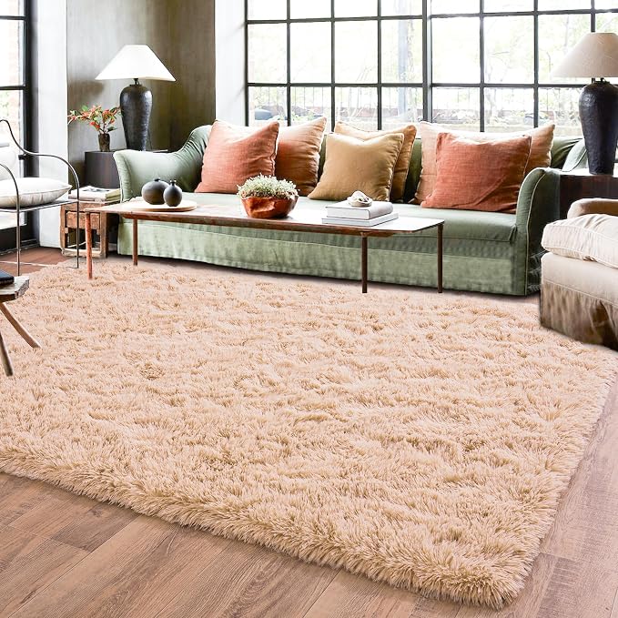 8x10 Area Rug for Living Room, Ultra Soft Large Shag Rug for Bedroom, Upgrade Non-Slip Plush Modern Fluffy Carpet for Kids Boys Girls Room Home Decor Aesthetic, Camel